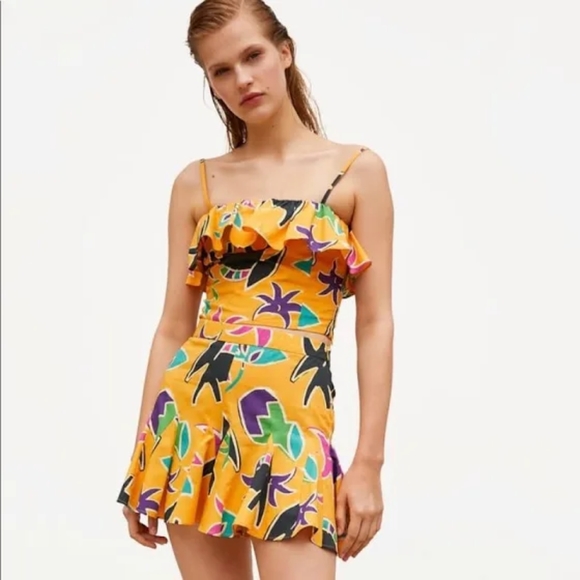 Zara Ruffled Tropical Crop Top - Picture 4 of 4